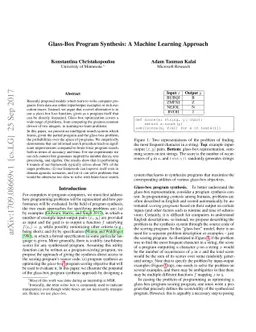 Glass-Box Program Synthesis: A Machine Learning Approach