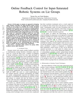 Online Feedback Control for Input-Saturated Robotic Systems on Lie
  Groups