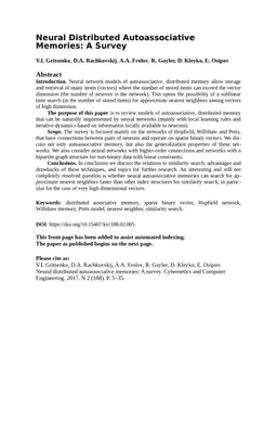 Neural Distributed Autoassociative Memories: A Survey