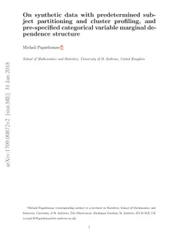 On synthetic data with predetermined subject partitioning and cluster
  profiling, and pre-specified categorical variable marginal dependence
  structure