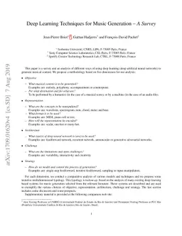 Deep Learning Techniques for Music Generation -- A Survey