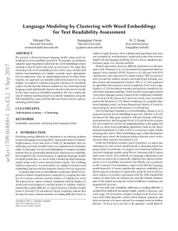 Language Modeling by Clustering with Word Embeddings for Text
  Readability Assessment