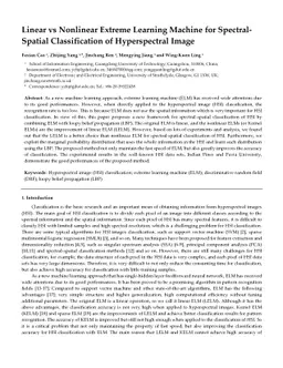 Linear vs Nonlinear Extreme Learning Machine for Spectral-Spatial
  Classification of Hyperspectral Image