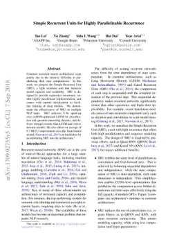 Simple Recurrent Units for Highly Parallelizable Recurrence