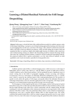 Learning a Dilated Residual Network for SAR Image Despeckling