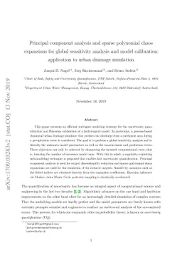 Principal component analysis and sparse polynomial chaos expansions for
  global sensitivity analysis and model calibration: application to urban
  drainage simulation