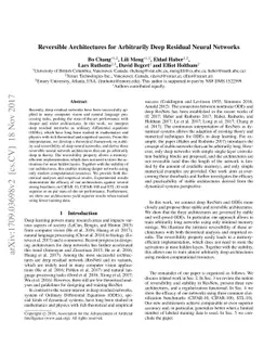 Reversible Architectures for Arbitrarily Deep Residual Neural Networks