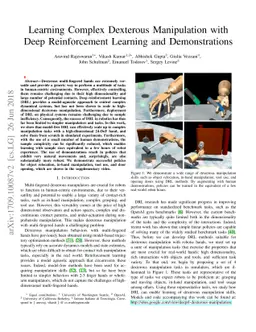 Learning Complex Dexterous Manipulation with Deep Reinforcement Learning
  and Demonstrations