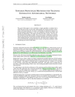 Towards Principled Methods for Training Generative Adversarial Networks