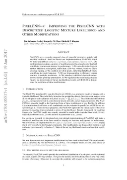 PixelCNN++: Improving the PixelCNN with Discretized Logistic Mixture
  Likelihood and Other Modifications