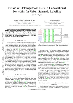 Fusion of Heterogeneous Data in Convolutional Networks for Urban
  Semantic Labeling (Invited Paper)