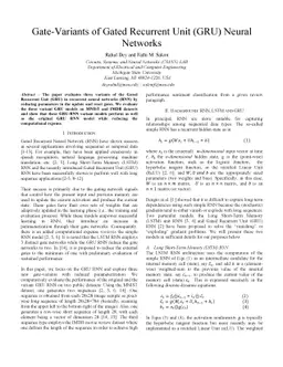 Gate-Variants of Gated Recurrent Unit (GRU) Neural Networks
