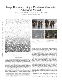 Image De-raining Using a Conditional Generative Adversarial Network