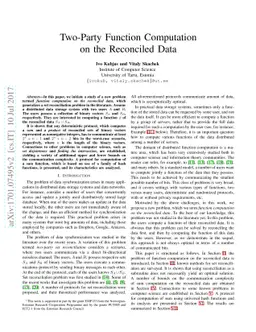 Two-Party Function Computation on the Reconciled Data