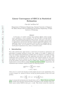 Linear convergence of SDCA in statistical estimation