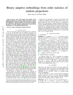 Binary adaptive embeddings from order statistics of random projections