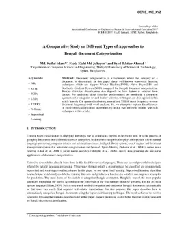 A Comparative Study on Different Types of Approaches to Bengali document
  Categorization
