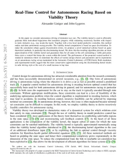Real-Time Control for Autonomous Racing Based on Viability Theory