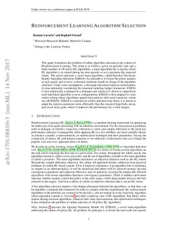 Reinforcement Learning Algorithm Selection