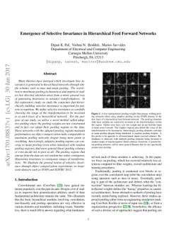 Emergence of Selective Invariance in Hierarchical Feed Forward Networks