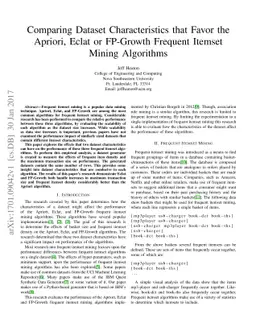 Comparing Dataset Characteristics that Favor the Apriori, Eclat or
  FP-Growth Frequent Itemset Mining Algorithms