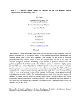 p-DLA: A Predictive System Model for Onshore Oil and Gas Pipeline
  Dataset Classification and Monitoring - Part 1
