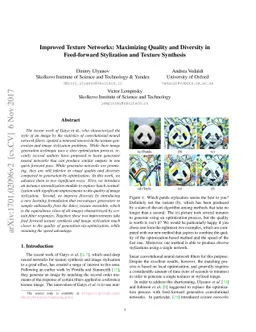 Improved Texture Networks: Maximizing Quality and Diversity in
  Feed-forward Stylization and Texture Synthesis