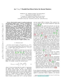 An $N \log N$ Parallel Fast Direct Solver for Kernel Matrices