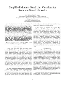 Simplified Minimal Gated Unit Variations for Recurrent Neural Networks