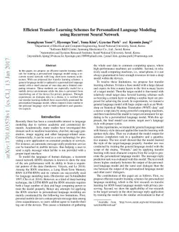 Efficient Transfer Learning Schemes for Personalized Language Modeling
  using Recurrent Neural Network