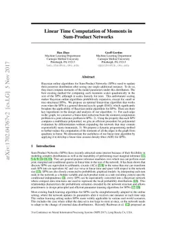 Linear Time Computation of Moments in Sum-Product Networks