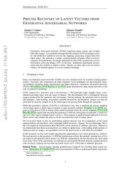 Precise Recovery of Latent Vectors from Generative Adversarial Networks