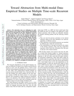 Toward Abstraction from Multi-modal Data: Empirical Studies on Multiple
  Time-scale Recurrent Models