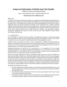 Analysis and Optimization of fastText Linear Text Classifier