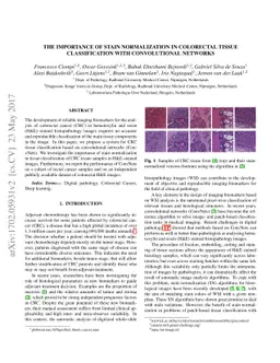The importance of stain normalization in colorectal tissue
  classification with convolutional networks
