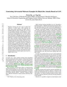 Generating Adversarial Malware Examples for Black-Box Attacks Based on
  GAN