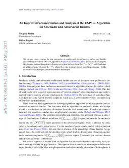 An Improved Parametrization and Analysis of the EXP3++ Algorithm for
  Stochastic and Adversarial Bandits