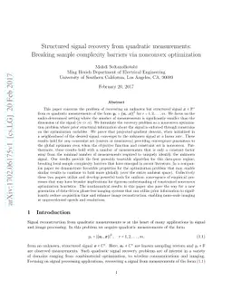 Structured signal recovery from quadratic measurements: Breaking sample
  complexity barriers via nonconvex optimization
