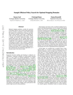 Sample Efficient Policy Search for Optimal Stopping Domains