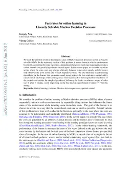 Fast rates for online learning in Linearly Solvable Markov Decision
  Processes