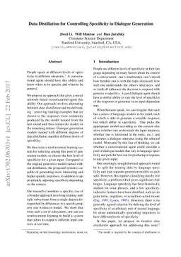 Data Distillation for Controlling Specificity in Dialogue Generation