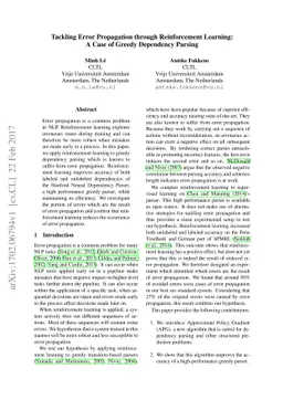 Tackling Error Propagation through Reinforcement Learning: A Case of
  Greedy Dependency Parsing