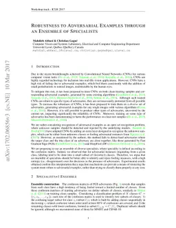 Robustness to Adversarial Examples through an Ensemble of Specialists