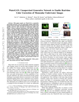 WaterGAN: Unsupervised Generative Network to Enable Real-time Color
  Correction of Monocular Underwater Images