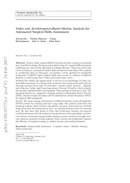Video and Accelerometer-Based Motion Analysis for Automated Surgical
  Skills Assessment