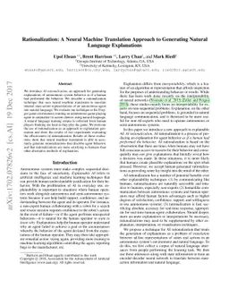 Rationalization: A Neural Machine Translation Approach to Generating
  Natural Language Explanations