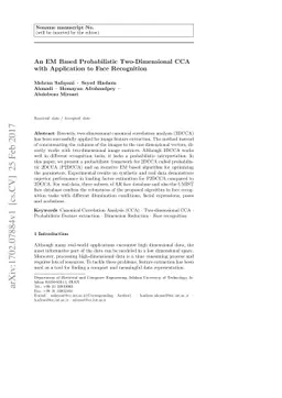 An EM Based Probabilistic Two-Dimensional CCA with Application to Face
  Recognition