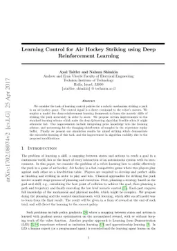 Learning Control for Air Hockey Striking using Deep Reinforcement
  Learning
