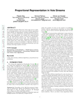 Proportional Representation in Vote Streams
