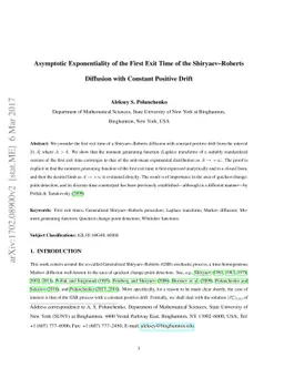 Asymptotic Exponentiality of the First Exit Time of the Shiryaev-Roberts
  Diffusion with Constant Positive Drift